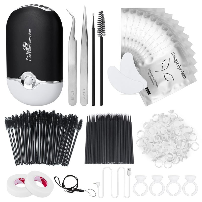Modacraft 215 Pcs Eyelash Extension Supplies Kit, Lash Kit For Eyelash Extensions Beginners USB Air Blower 2 Lash Tweezer 100 Mascara Brush 50 Micro Applicator 50 Ring Cup Holder 2 Tape 10 Eye Gel Pad - Image 1